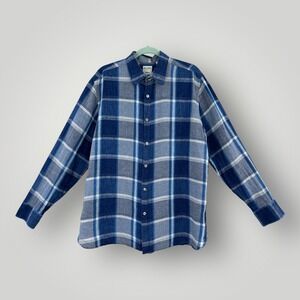 Murano‎ Baird McNutt 100% Linen Shirt Mens L Blue Plaid Button Up Long Sleeves